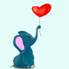 animal, art, background, blue, card, cartoon, celebration, character, cute, day, decoration, design, elephant, funny, greeting, happy, heart, holiday, illustration, image, love, red, romantic, valenti