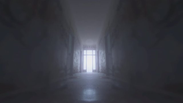 Long desolate corridor of a psychiatric ward.Life and death allegory.Paranormal activity