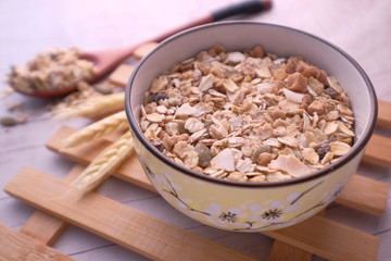 oats in a bowl for morning breakfast, healthy eating 