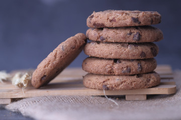 homemade fresh stack of cookies on table, closeup 
