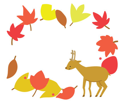 紅葉と鹿のフレーム　秋