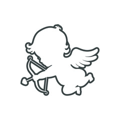 Cupid graphic icon. Cupid with bow and arrow sign isolated on white background. Love symbol. Vector illustration