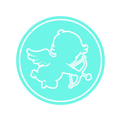 Naklejka premium Cupid graphic icon. Cupid with bow and arrow sign in the circle isolated on white background. Love symbol. Vector illustration