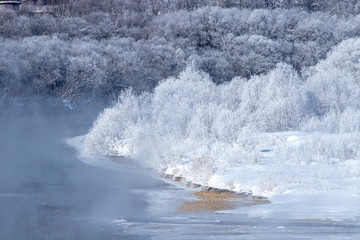 北海道の冬の風景　富良野の樹氷