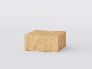 Yellow wood podium isolated in white clean space. Product Presentation background. 3d rendering - illustration.