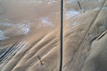 aerial view of desert road in northwest of China