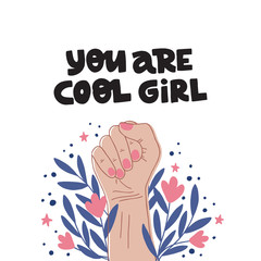 Feminism slogan. Girl power symbol. Women's rights poster