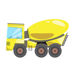 A concrete mixer isolated on a white background for design, a flat vector stock illustration with a single yellow heavy construction machine, cab and truck body