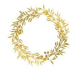 Illustration with olive branches wreath. Oval natural frame wreath