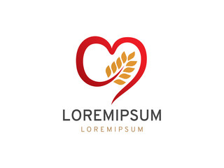 Wheat and love Logo Template Design Vector. Icon. Symbol. Emblem.