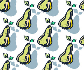 Seamless floral pattern with pear and flowers. Ornamental decorative background. Vector pattern. Print for textile, cloth, wallpaper, scrapbooking
