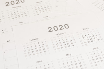 High angle view of paper calendars of 2020 year