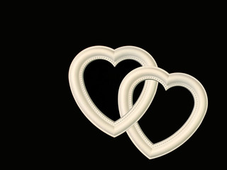 Two hearts are interconnected, on an isolated background. White hearts together forever. Concept: Valentine's Day, the relationship of two hearts.