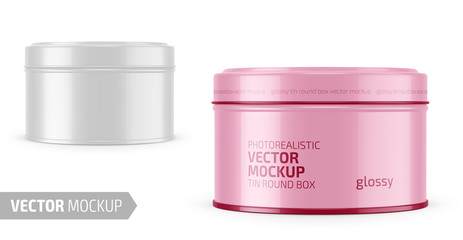 Round glossy tin round box template.