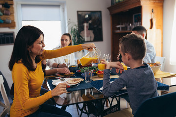family dinner party at home. vegetarian dinner. vegan food concept