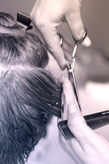 Naklejka premium Hairdresser who is cutting hair