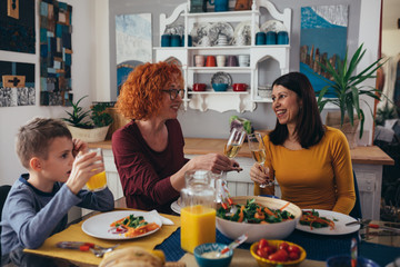 family dinner party at home. vegetarian dinner. vegan food concept