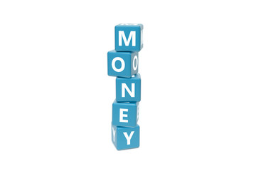 3D Rendering Money Text on Blue Square Boxes