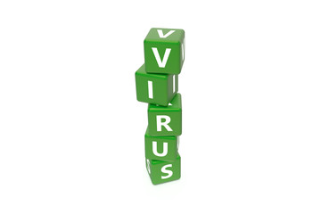 3D Rendering Virus Text on Green Square Boxes