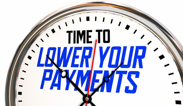 Time to Lower Your Payments Clock Refinance Debt Loan 3d Animation