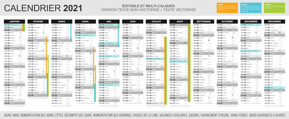 Calendrier 2021 - Fichier éditable et multi-calques