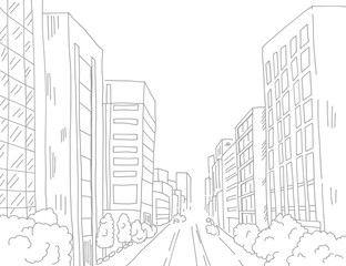 都会のビルビジネス街を線でシンプルに描いた背景画