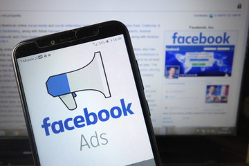 KONSKIE, POLAND - August 18, 2019: Facebook Ads logo on mobile phone