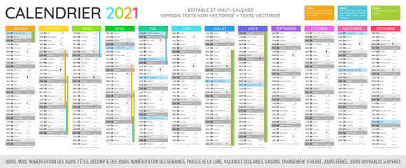 Calendrier 2021 - Fichier éditable et multi-calques