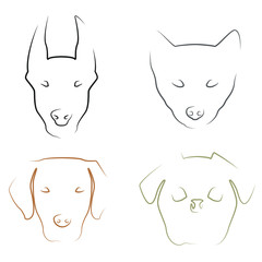 Linear illustrations of dogs, husky, labrador, doberman, pug on white background. Icons set of animals. Linear animal logo