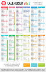 Calendrier 2021 - Fichier éditable et multi-calques