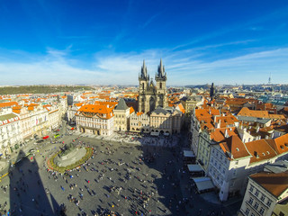 Fototapeta premium Aerial view of the Old Town Square (Staromestske namesti or Staromak), historic square in the Old Town quarter of Prague, the capital of the Czech Republic