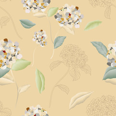 Blooming luxurious hydrangea seamless pattern. Vector illustration with garden flowers.