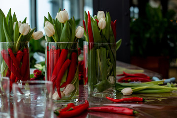 horizontal photo of beautiful flower arrangements