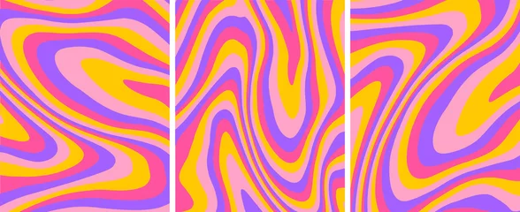 Gardinen Retro psychedelischer abstrakter Kunstschablonensatz, Vektor © Levin