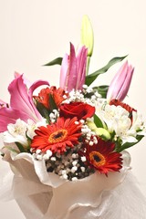 bouquet of red, pink and white flowers
