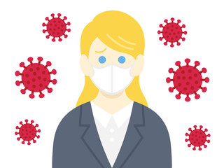 ウイルス感染した白人女性のイラスト