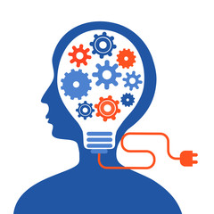 Creative brain idea concept design layout for poster flyer cover brochure. Brain power for presentation, booklet, website. Light lamp in human brain.