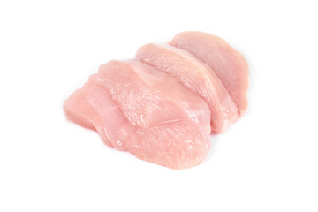 some slices of chicken meat isolated on white background
