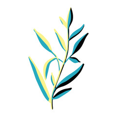 A branch with leaves with nice shadows. Tropical element on a white background. Vector stock illustration.