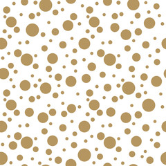 Holiday seamless vector pattern. Festive background with gold circles on a white background. Ornament for gift wrapping paper, fabric, clothes, textile, surface textures. 