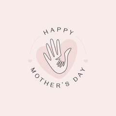 Vector abstract logo design template and illustration in simple linear style - happy mother's day greeting card