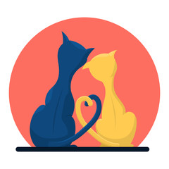 A couple of cute cats in love Flat vector illustration in trendy colors