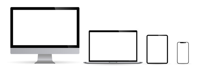 Realistic set of computer monitors desktop laptop tablet and phone v3. Illustration vector illustrator Ai EPS