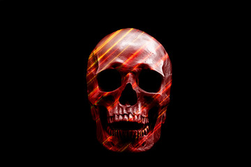 Abstract red skull with stripes isolated on black background. 