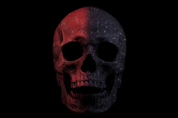 Half red skull isolated on black background. 