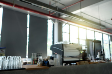 coffee shop with lighting decorate blur background