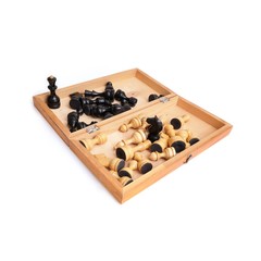 Chess on a wooden board on a white background