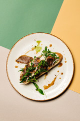 Delicious Bruschetta. Traditional italian cuisine appetizer. Food and menu concept.