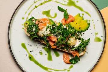 Delicious Bruschetta. Traditional italian cuisine appetizer. Food and menu concept.