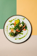 Delicious Bruschetta. Traditional italian cuisine appetizer. Food and menu concept.